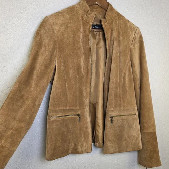 Alfani Women's Brown Suede Leather Zip-Up Jacket – Boho Classic Chic - Size M - Picture 3 of 15